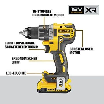 DeWalt Akku-Bohrschrauber / Akkuschrauber (18V, 2.0 Ah, bürstenlos, mit Zwei-Gang-Vollmetallgetriebe, 15 Drehmomentstufen, inkl. zwei XR Akkus, System-Schnellladegerät und Tstak-Box), DCD791D2 - 3