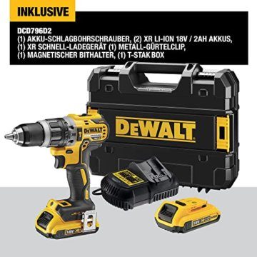 DeWalt Akku-Schlagbohrschrauber/ Akkuschrauber (18 Volt, 15-stufiges Drehmomentmodul, 13 mm Schnellspann-Bohrfutter, LED-Arbeitslicht, inklusive Zubehör) DCD796D2 - 2