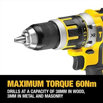 DEWALT - XR 18V Li-Ion 2Ah bürstenloser Schlagschrauber-Bohrer - DCD795D2-QW - Akku-Bohrmaschine mit Koffer, 2 Akkus/Ladegerät - 2 Geschwindigkeiten (0-600/2000 U/min) - 13 mm Chuck - 360 W - 3