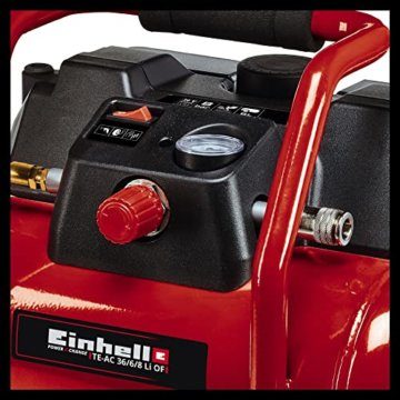 Einhell Akku-Kompressor TE-AC 36/6/8 Li OF Set Power X-Change (36 V, max. 8 bar, 6 l-Tank, 130 l/min Ansaugleistung, Motordrehzahl 16000 min^-1, ölfrei, ohne Akku) - 8