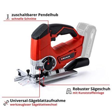 Einhell Akku-Stichsäge TE-JS 18/80 Li-Solo Power X-Change (18 V, max. 80 mm Schnitttiefe, 4-Stufen Pendelhub, Absaugadapter, Parallelanschlag, LED-Licht, ohne Akku) - 3