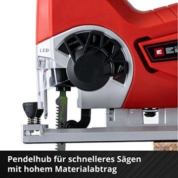 Einhell Akku-Stichsäge TE-JS 18/80 Li-Solo Power X-Change (18 V, max. 80 mm Schnitttiefe, 4-Stufen Pendelhub, Absaugadapter, Parallelanschlag, LED-Licht, ohne Akku) - 7