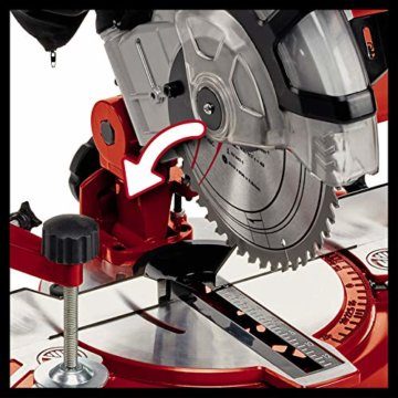 Einhell Kapp-Gehrungssäge TC-MS 2112 (max. 1.600 W, 5.000 min-1, hochwertiges HM-bestücktes Sägeblatt, Drehtisch mit Winkeleinstellung 45° links/rechts), Rot - 5