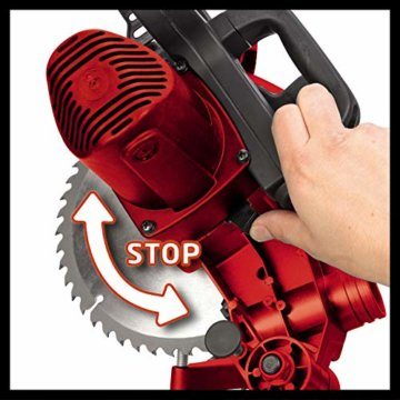 Einhell Kapp-Gehrungssäge TC-MS 2112 (max. 1.600 W, 5.000 min-1, hochwertiges HM-bestücktes Sägeblatt, Drehtisch mit Winkeleinstellung 45° links/rechts), Rot - 6