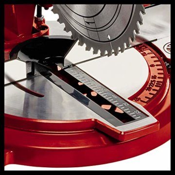 Einhell Kapp-Gehrungssäge TC-MS 2112 (max. 1.600 W, 5.000 min-1, hochwertiges HM-bestücktes Sägeblatt, Drehtisch mit Winkeleinstellung 45° links/rechts), Rot - 8