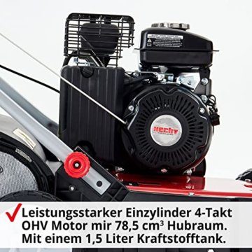 HECHT Vertikutierer Benzin (1,8 kW / 2,45 PS) – 38cm Arbeitsbreite – 40L Fangkorb – für die Rasenpflege und leichtes Entfernen von Moos - Unkraut im Rasen - 4