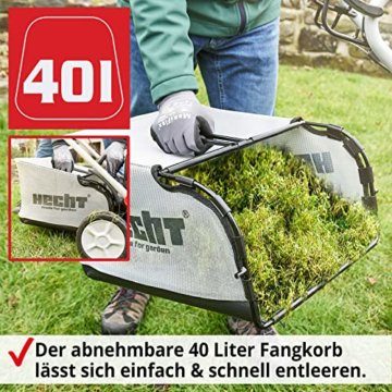 HECHT Vertikutierer Benzin (1,8 kW / 2,45 PS) – 38cm Arbeitsbreite – 40L Fangkorb – für die Rasenpflege und leichtes Entfernen von Moos - Unkraut im Rasen - 6