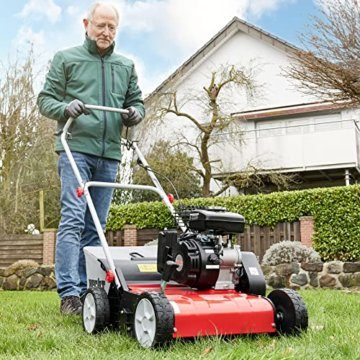 HECHT Vertikutierer Benzin (1,8 kW / 2,45 PS) – 38cm Arbeitsbreite – 40L Fangkorb – für die Rasenpflege und leichtes Entfernen von Moos - Unkraut im Rasen - 9