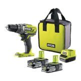 RYOBI 18 V ONE+ Akku-Bohrschrauber R18DD3-215S (2-Gang-Getriebe, max. Drehmoment 50 Nm, Drehmomentstufen 24, Bohrfutter 13 mm, inkl. 2 x 1,5Ah Akku & Ladegerät in Werkzeugtasche) - 1