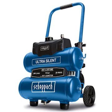 Scheppach Kompressor HC20Si-Twin Ultra-Silent Leisekompressor Druckluftkompressor Doppeltank | 750W Leistung |10bar Arbeitsdruck | 20L Kessel | ölfrei | Ansaugleistung 200 L/min | Schallwert 54 db - 1