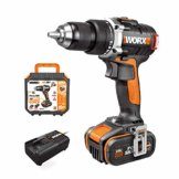 WORX 18V(20V MAX) WX175.1 Akku Bohrschrauber, Powershare, 4.0Ah, Bürstenlose Motor, Drehmoment 60N.m, 2 Std. Schnellladegerät, 0 – 600/2000min-1 - 1