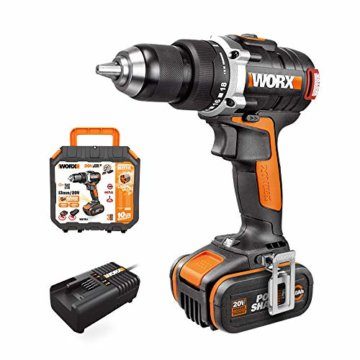 WORX 18V(20V MAX) WX175.1 Akku Bohrschrauber, Powershare, 4.0Ah, Bürstenlose Motor, Drehmoment 60N.m, 2 Std. Schnellladegerät, 0 – 600/2000min-1 - 1