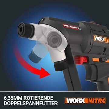 WORX WX177 NITRO Akku-Bohrschrauber Switchdriver 2.0 20V – starke bürstenloser Motor bis 50Nm Drehmoment – schneller Wechsel zwischen 2 Bits – präzise Drehmomentsteuerung – inkl. Akkus & Ladegerät - 2