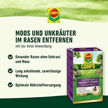COMPO Rasendünger gegen Unkraut + Moos Komplett-Pflege, Rasendünger mit Unkrautvernichter, Moosvernichter, 3 Monate Langzeitwirkung, 9 kg, 300m² - 7