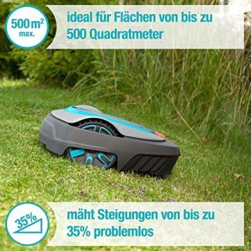 GARDENA smart Sileno Set city 500: Mähroboter bis 500 m² Rasenfläche, Steigungen bis 35 %, Schnitthöhe 20 - 50 mm, inkl. Gateway, Begrenzungskabel, Haken und Verbinder (19066-20), DE-Version - 2