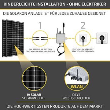 Solakon® Balkonkraftwerk 810W / 600W Steckdose - Solaranlage Komplettset - Plug & Play Balkon Solaranlage - 2x 405W Solarmodule, 1x 600W Wechselrichter Deye & Zubehör - Photovoltaik Komplettanlage - 4