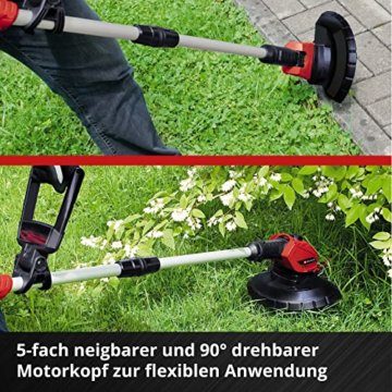 Einhell Akku-Rasentrimmer GE-CT 18 Li Kit Power X-Change (Li-Ion, 18V, Motorkopf drehbar, Flowerguard, inkl 20 Kunststoffmesser, inkl. 2,0Ah Akku und Ladegerät), Rot/Schwarz - 4