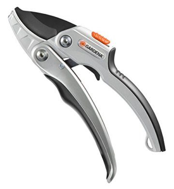 Gardena Ratschenschere SmartCut: Stabile Gartenschere mit Amboss-Schneide für stärkeres und trockenes Holz bis 25 mm Durchmesser, zwei Griffpositionen, mit Ratschenmechanismus und Alugriffen (8798-20) - 1