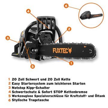 FUXTEC Benzin Kettensäge FX-KS262 – Motorsäge 2,85kw 61,5ccm Hubraum & EASY-Start – Schwertlänge 20 Zoll inkl. Schwertschutz & Tragetasche - 2