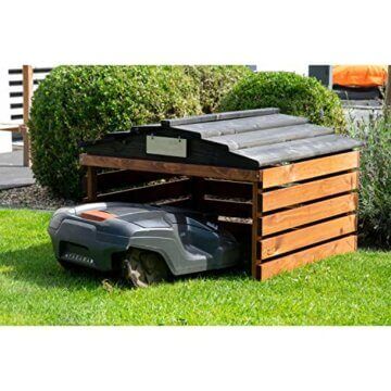dobar 56193e Mährobotergarage mit abnehmbarem Dach - Rasenroboter Unterstand Massivholz - Rasenmäher Garage - Automower Überdachung - 78,5 x 74 x 52,5 cm - Braun/Schwarz - 5