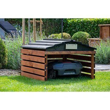 dobar 56193e Mährobotergarage mit abnehmbarem Dach - Rasenroboter Unterstand Massivholz - Rasenmäher Garage - Automower Überdachung - 78,5 x 74 x 52,5 cm - Braun/Schwarz - 6