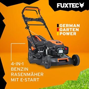 FUXTEC 4in1 Benzin Rasenmäher FX-RM5170eS mit E-Start - 4PS/2,9kW | 51cm Schnittbreite & Höhenverstellung 25mm-75mm | 4-Takt mit Hinterradantrieb - 60L Grasfangkorb, Mulchfunktion & Seitenauswurf - 2