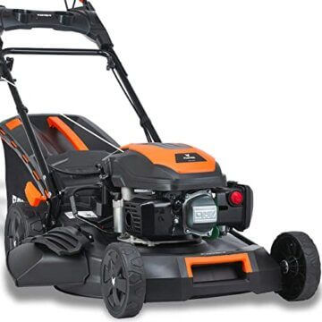 FUXTEC 4in1 Benzin Rasenmäher FX-RM5170eS mit E-Start - 4PS/2,9kW | 51cm Schnittbreite & Höhenverstellung 25mm-75mm | 4-Takt mit Hinterradantrieb - 60L Grasfangkorb, Mulchfunktion & Seitenauswurf - 1