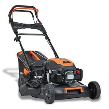 FUXTEC 4in1 Benzin Rasenmäher FX-RM5170eS mit E-Start - 4PS/2,9kW | 51cm Schnittbreite & Höhenverstellung 25mm-75mm | 4-Takt mit Hinterradantrieb - 60L Grasfangkorb, Mulchfunktion & Seitenauswurf - 8
