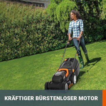 WORX WG730E Akku-Rasenmäher 20V - kraftvoller bürstenloser Motor - ideal für Gärten bis zu 200m² - 30cm Schnittbreite - Cut-to-Edge - 3 einstellbare Schnitthöhen - inkl. 4Ah Akku & Ladegerät - 2