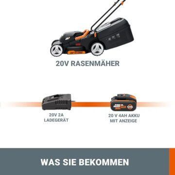 WORX WG730E Akku-Rasenmäher 20V - kraftvoller bürstenloser Motor - ideal für Gärten bis zu 200m² - 30cm Schnittbreite - Cut-to-Edge - 3 einstellbare Schnitthöhen - inkl. 4Ah Akku & Ladegerät - 5
