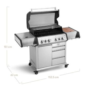 BURNHARD EARL 4-Brenner Gasgrill Edelstahl inkl. Heckbrenner, mit Gusseisen Grillrost & inkl. stabiler Abdeckhaube, Seitenkochfeld mit Infrarot Keramikbrenner - 2