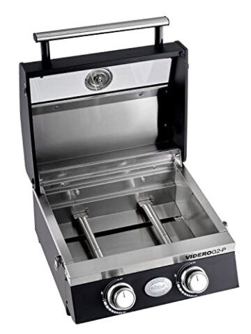 RÖSLE Gasgrill BBQ-Portable VIDERO G2-P, tragbarer Tischgrill mit 2 Edelstahlbrennern, Warmhalterost und Deckel mit Glaseinsatz sowie Deckelthermometer, pulverbeschichteter Stahl, 50 mbar - 3