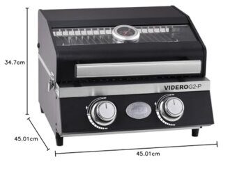 RÖSLE Gasgrill BBQ-Portable VIDERO G2-P, tragbarer Tischgrill mit 2 Edelstahlbrennern, Warmhalterost und Deckel mit Glaseinsatz sowie Deckelthermometer, pulverbeschichteter Stahl, 50 mbar - 10