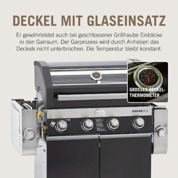 RÖSLE Gasgrill BBQ-Station VIDERO G4-S Schwarz, Grill mit 4 Edelstahlbrennern, extra Primezone und Seitenbrenner, klappbare Seitentische, VARIO+, pulverbeschichteter Stahl - 3