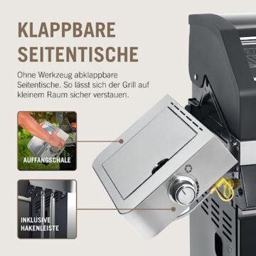 RÖSLE Gasgrill BBQ-Station VIDERO G4-S Schwarz, Grill mit 4 Edelstahlbrennern, extra Primezone und Seitenbrenner, klappbare Seitentische, VARIO+, pulverbeschichteter Stahl - 4