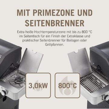 RÖSLE Gasgrill BBQ-Station VIDERO G4-S Schwarz, Grill mit 4 Edelstahlbrennern, extra Primezone und Seitenbrenner, klappbare Seitentische, VARIO+, pulverbeschichteter Stahl - 5
