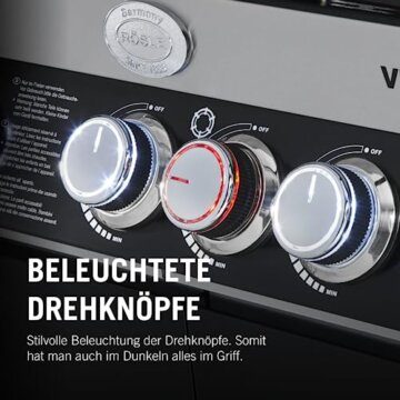RÖSLE Gasgrill BBQ-Station VIDERO G4-S Schwarz, Grill mit 4 Edelstahlbrennern, extra Primezone und Seitenbrenner, klappbare Seitentische, VARIO+, pulverbeschichteter Stahl - 8