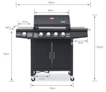 TAINO RED 4+1 Gasgrill Grillwagen BBQ Edelstahl-Brenner Gas-Grill mit Seitenkocher - 9