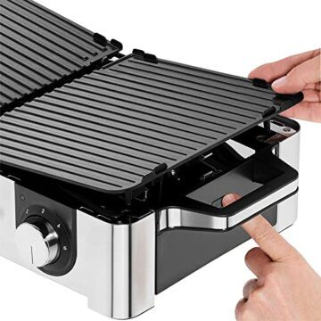 WMF Lono Master-Grill, Elektrogrill, 50x28 cm, Elektrogrill Tischgrill mit Windschutz und Auffangschale, Outdoorzertifiziert für Barbecue, 2 getrennt regulierbare Grillflächen, 2400 W, edelstahl matt - 4