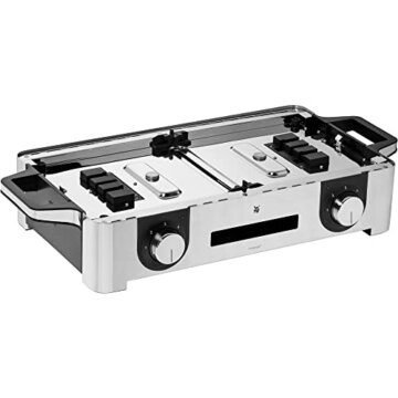 WMF Lono Master-Grill, Elektrogrill, 50x28 cm, Elektrogrill Tischgrill mit Windschutz und Auffangschale, Outdoorzertifiziert für Barbecue, 2 getrennt regulierbare Grillflächen, 2400 W, edelstahl matt - 6