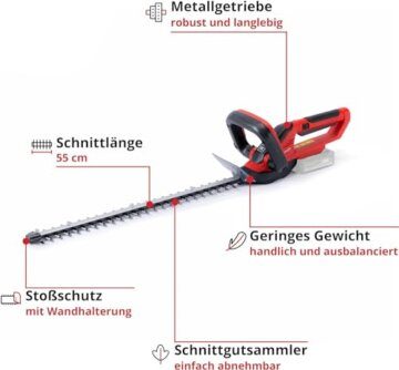 Einhell Akku-Heckenschere GC-CH 1855/1 Li-Solo Power X-Change (18 V, 55 cm Schnittlänge, 18 mm Zahnabstand, inkl. Schnittgutsammler, ohne Akku) - 3