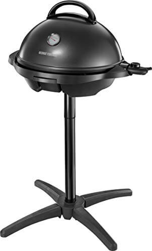 George Foreman Grill 2in1 Elektrogrill [Testsieger]: Standgrill & Tischgrill (Innen- & Außennutzung, Balkon & Küche, Ø44,5cm, Temperaturanzeige, Fettauffangschale, 2400W) Kugelgrill 22460-56, Schwarz - 1