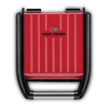 George Foreman Kontaktgrill & Panini- / Sandwichgrill [Größe 24x17cm - für 3 Portionen] Compact Steel Rot (für Fleisch, Fisch und Gemüse, Panini und Sandwichmaker, Reduziert bis zu 42 % Fett)25030-56 - 3