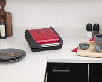 George Foreman Kontaktgrill & Panini- / Sandwichgrill [Größe 24x17cm - für 3 Portionen] Compact Steel Rot (für Fleisch, Fisch und Gemüse, Panini und Sandwichmaker, Reduziert bis zu 42 % Fett)25030-56 - 6
