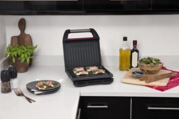 George Foreman Kontaktgrill & Panini- / Sandwichgrill [Größe 24x17cm - für 3 Portionen] Compact Steel Rot (für Fleisch, Fisch und Gemüse, Panini und Sandwichmaker, Reduziert bis zu 42 % Fett)25030-56 - 8