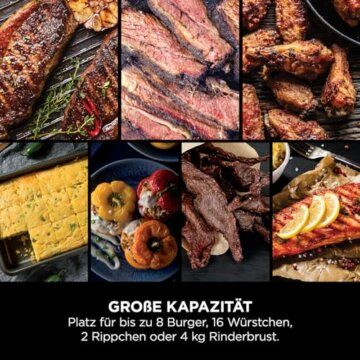 Ninja Woodfire Elektrogrill, Camping-Grill mit Smoker-& Heißluftfritteuse, 7-in-1-Outdoor Grill, räuchern, braten, backen, wetterfest, antihaftbeschichtet, tragbar, Grau/Schwarz OG701EU - 11