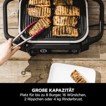 Ninja Woodfire Elektrogrill, Camping-Grill mit Smoker-& Heißluftfritteuse, 7-in-1-Outdoor Grill, räuchern, braten, backen, wetterfest, antihaftbeschichtet, tragbar, Grau/Schwarz OG701EU - 15