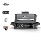 Ninja Woodfire Elektrogrill, Camping-Grill mit Smoker-& Heißluftfritteuse, 7-in-1-Outdoor Grill, räuchern, braten, backen, wetterfest, antihaftbeschichtet, tragbar, Grau/Schwarz OG701EU - 1