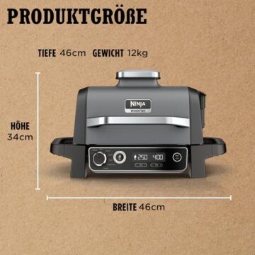 Ninja Woodfire Elektrogrill, Camping-Grill mit Smoker-& Heißluftfritteuse, 7-in-1-Outdoor Grill, räuchern, braten, backen, wetterfest, antihaftbeschichtet, tragbar, Grau/Schwarz OG701EU - 5
