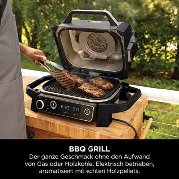 Ninja Woodfire Elektrogrill, Camping-Grill mit Smoker-& Heißluftfritteuse, 7-in-1-Outdoor Grill, räuchern, braten, backen, wetterfest, antihaftbeschichtet, tragbar, Grau/Schwarz OG701EU - 6